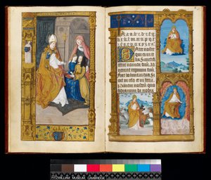 「フランスのクロードの入門書」（羊皮紙のインクとゴールドインク）からの159歳、2vと3rのブルターニュアンヌの贈り物
